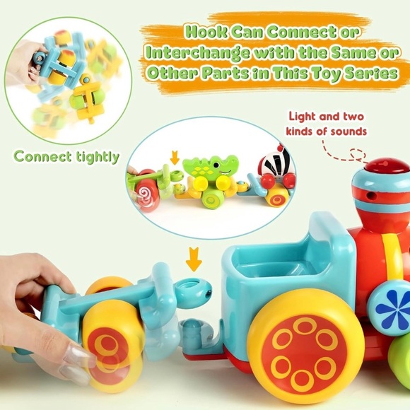 New Red and Yellow Musical Toy Car Set with Animal Designs - Picture 6 of 11